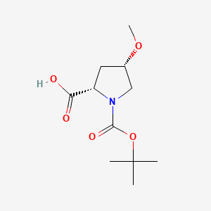 Chemical structure of (2S,4S)-1-(tert-Butoxycarbonyl)-4-methoxypyrrolidine-2-carboxylic acid