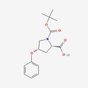 Chemical structure of (2S,4S)-1-(Tert-Butoxycarbonyl)-4-phenoxypyrrolidine-2-carboxylic acid