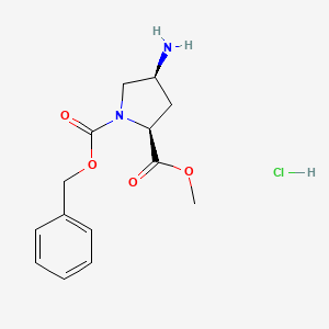 Chemical structure of (2S,4S)-1-Benzyl 2-methyl 4-aminopyrrolidine-1,2-dicarboxylate hydrochloride