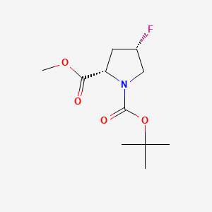 Chemical structure of (2S,4S)-1-tert-Butyl 2-methyl 4-fluoropyrrolidine-1,2-dicarboxylate