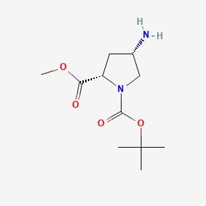 Chemical structure of (2S,4S)-1-tert-Butyl2-methyl4-aminopyrrolidine-1,2-dicarboxylate