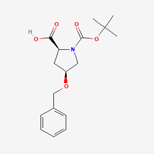 Chemical structure of (2S,4S)-4-(Benzyloxy)-1-(tert-butoxycarbonyl)pyrrolidine-2-carboxylic acid