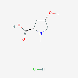 Chemical structure of (2S,4S)-4-methoxy-1-methylpyrrolidine-2-carboxylic acid hydrochloride