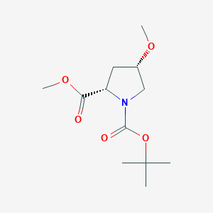 Chemical structure of (2S,4S)-4-Methoxy-2-(methoxycarbonyl)pyrrolidine-1-carboxylic acid tert-butyl ester