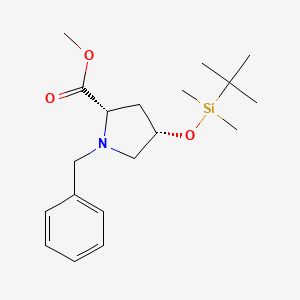 Chemical structure of (2S,4S)-methyl 1-benzyl-4-((tert-butyldimethylsilyl)oxy)pyrrolidine-2-carboxylate