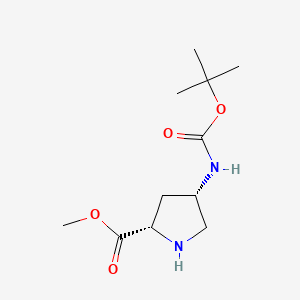 Chemical structure of (2S,4S)-Methyl 4-((tert-butoxycarbonyl)amino)pyrrolidine-2-carboxylate