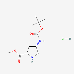Chemical structure of (2S,4S)-Methyl 4-((tert-butoxycarbonyl)amino)pyrrolidine-2-carboxylate hydrochloride