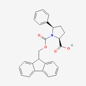Chemical structure of (2S,5R)-1-(((9H-Fluoren-9-yl)methoxy)carbonyl)-5-phenylpyrrolidine-2-carboxylic acid