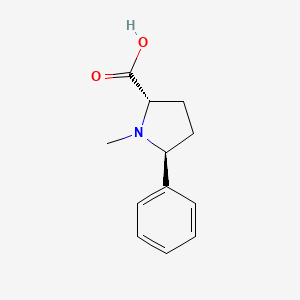 Chemical structure of (2S,5S)-1-Methyl-5-phenylpyrrolidine-2-carboxylic acid