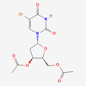 Chemical structure of (3-Acetoxy-5-(5-bromo-2,4-dioxo-3,4-dihydropyrimidin-1(2H)-yl)tetrahydrofuran-2-yl)methyl acetate