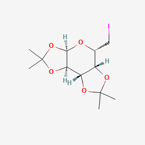 Chemical structure of (3AR,5S,5aR,8aS,8bR)-5-(iodomethyl)-2,2,7,7-tetramethyltetrahydro-5H-bis([1,3]dioxolo)[4,5-b:4',5'-d]pyran
