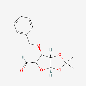 Chemical structure of (3AR,5S,6S,6aR)-6-(benzyloxy)-2,2-dimethyltetrahydrofuro[2,3-d][1,3]dioxole-5-carbaldehyde