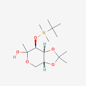 Chemical structure of (3AR,7S,7aR)-7-((tert-butyldimethylsilyl)oxy)-2,2,6-trimethyltetrahydro-4H-[1,3]dioxolo[4,5-c]pyran-6-ol