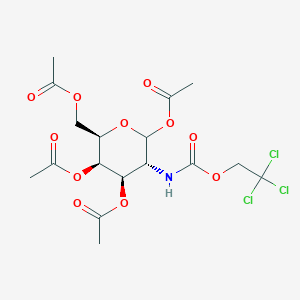 Chemical structure of (3R,4R,5S,6R)-6-(acetoxymethyl)-3-(((2,2,2-trichloroethoxy)carbonyl)amino)tetrahydro-2H-pyran-2,4,5-triyl triacetate