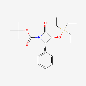 Chemical structure of (3R,4S)-tert-Butyl 2-oxo-4-phenyl-3-(triethylsilyloxy)azetidine-1-carboxylate