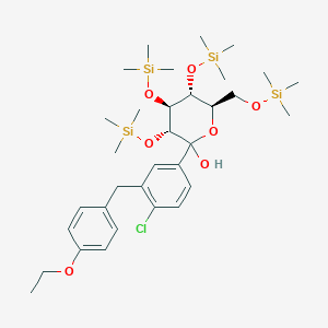 Chemical structure of (3R,4S,5R,6R)-2-(4-chloro-3-(4-ethoxybenzyl)phenyl)-3,4,5-tris((trimethylsilyl)oxy)-6-(((trimethylsilyl)oxy)methyl)tetrahydro-2H-pyran-2-ol
