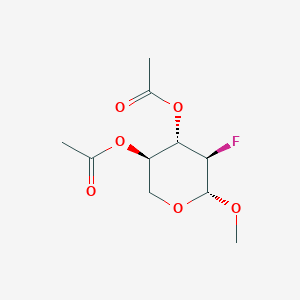 Chemical structure of (3R,4S,5R,6R)-5-fluoro-6-methoxytetrahydro-2H-pyran-3,4-diyl diacetate
