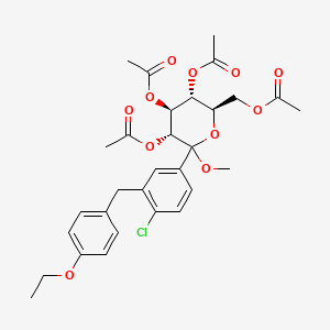 Chemical structure of (3R,4S,5R,6R)-6-(acetoxymethyl)-2-(4-chloro-3-(4-ethoxybenzyl)phenyl)-2-methoxytetrahydro-2H-pyran-3,4,5-triyl triacetate