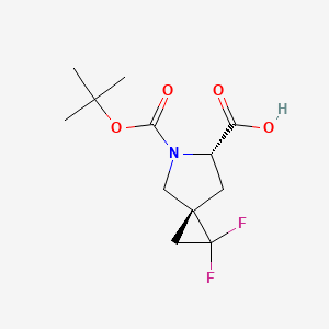 Chemical structure of (3R,6S)-5-[(tert-butoxy)carbonyl]-1,1-difluoro-5-azaspiro[2.4]heptane-6-carboxylic acid