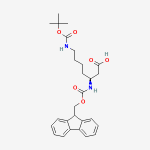 Chemical structure of Fmoc-L-beta-homolysine(Boc)