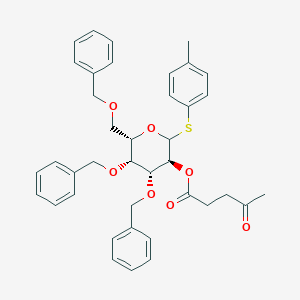 Chemical structure of (3S,4R,5S,6S)-4,5-Bis(benzyloxy)-6-((benzyloxy)methyl)-2-(p-tolylthio)tetrahydro-2h-pyran-3-yl4-oxopentanoate