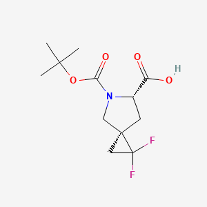 Chemical structure of (3S,6S)-5-[(tert-Butoxy)carbonyl]-1,1-difluoro-5-azaspiro[2.4]heptane-6-carboxylic acid
