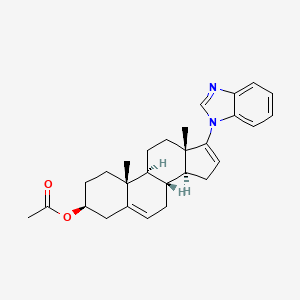 Chemical structure of (3S,8R,9S,10R,13S,14S)-17-(1H-benzo[d]imidazol-1-yl)-10,13-dimethyl-2,3,4,7,8,9,10,11,12,13,14,15-dodecahydro-1H-cyclopenta[a]phenanthren-3-yl acetate