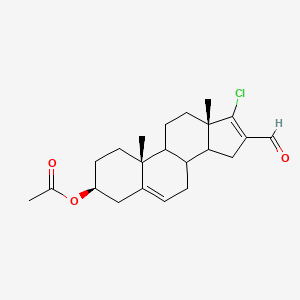 Chemical structure of (3S,8R,9S,10R,13S,14S)-17-chloro-16-formyl-10,13-dimethyl-2,3,4,7,8,9,10,11,12,13,14,15-dodecahydro-1H-cyclopenta[a]phenanthren-3-yl acetate
