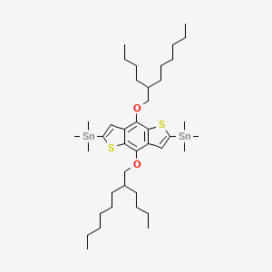 Chemical structure of (4,8-Bis((2-butyloctyl)oxy)benzo[1,2-b:4,5-b']dithiophene-2,6-diyl)bis(trimethylstannane)
