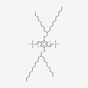 Chemical structure of (4,8-Bis((2-octyldodecyl)oxy)benzo[1,2-b:4,5-b']dithiophene-2,6-diyl)bis(trimethylstannane)