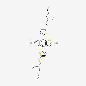 Chemical structure of (4,8-Bis(5-((2-ethylhexyl)thio)thiophen-2-yl)benzo[1,2-b:4,5-b']dithiophene-2,6-diyl)bis(trimethylstannane)
