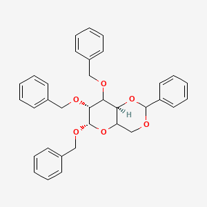 Chemical structure of (4AR,6R,7R,8S,8aR)-6,7,8-tris(benzyloxy)-2-phenylhexahydropyrano[3,2-d][1,3]dioxine
