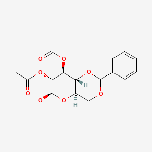 Chemical structure of (4AR,6R,7R,8S,8aR)-6-methoxy-2-phenylhexahydropyrano[3,2-d][1,3]dioxine-7,8-diyl diacetate
