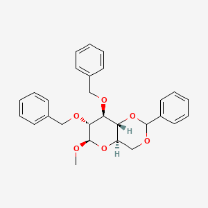 Chemical structure of (4AR,6R,7R,8S,8aR)-7,8-bis(benzyloxy)-6-methoxy-2-phenylhexahydropyrano[3,2-d][1,3]dioxine