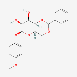 Chemical structure of (4AR,6S,7R,8R,8aR)-6-(4-methoxyphenoxy)-2-phenylhexahydropyrano[3,2-d][1,3]dioxine-7,8-diol