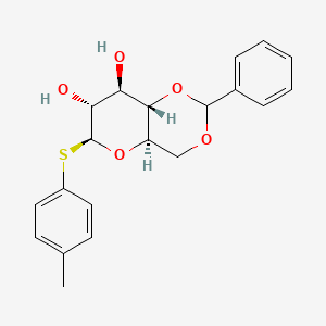 Chemical structure of (4AR,6S,7R,8R,8aS)-2-phenyl-6-(p-tolylthio)hexahydropyrano[3,2-d][1,3]dioxine-7,8-diol