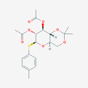 Chemical structure of (4AR,6S,7R,8S,8aR)-2,2-dimethyl-6-(p-tolylthio)hexahydropyrano[3,2-d][1,3]dioxine-7,8-diyl diacetate