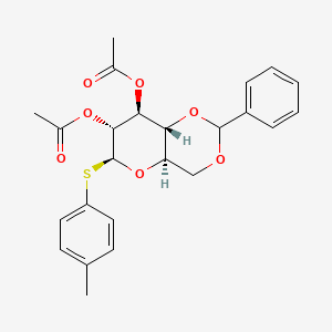 Chemical structure of (4AR,6S,7R,8S,8aR)-2-phenyl-6-(p-tolylthio)hexahydropyrano[3,2-d][1,3]dioxine-7,8-diyl diacetate