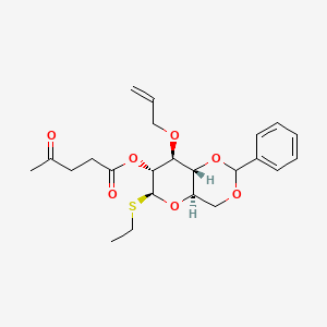Chemical structure of (4AR,6S,7R,8S,8aR)-8-(allyloxy)-6-(ethylthio)-2-phenylhexahydropyrano[3,2-d][1,3]dioxin-7-yl 4-oxopentanoate