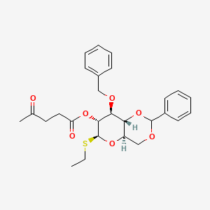 Chemical structure of (4AR,6S,7R,8S,8aR)-8-(benzyloxy)-6-(ethylthio)-2-phenylhexahydropyrano[3,2-d][1,3]dioxin-7-yl 4-oxopentanoate