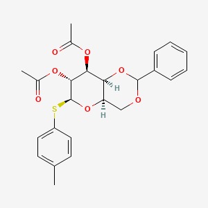 Chemical structure of (4AR,6S,7R,8S,8aS)-2-phenyl-6-(p-tolylthio)hexahydropyrano[3,2-d][1,3]dioxine-7,8-diyl diacetate