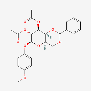 Chemical structure of (4AR,6S,7R,8S,8aS)-6-(4-methoxyphenoxy)-2-phenylhexahydropyrano[3,2-d][1,3]dioxine-7,8-diyl diacetate