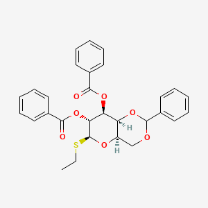 Chemical structure of (4AR,6S,7R,8S,8aS)-6-(ethylthio)-2-phenylhexahydropyrano[3,2-d][1,3]dioxine-7,8-diyl dibenzoate