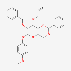 Chemical structure of (4AR,6S,7R,8S,8aS)-8-(allyloxy)-7-(benzyloxy)-6-(4-methoxyphenoxy)-2-phenylhexahydropyrano[3,2-d][1,3]dioxine