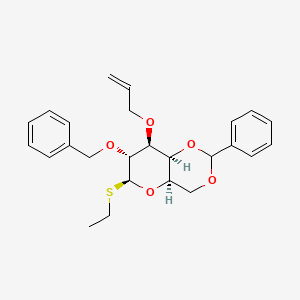 Chemical structure of (4AR,6S,7R,8S,8aS)-8-(allyloxy)-7-(benzyloxy)-6-(ethylthio)-2-phenylhexahydropyrano[3,2-d][1,3]dioxine