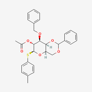 Chemical structure of (4AR,6S,7R,8S,8aS)-8-(benzyloxy)-2-phenyl-6-(p-tolylthio)hexahydropyrano[3,2-d][1,3]dioxin-7-yl acetate
