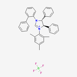 Chemical structure of (4R,5R)-1-([1,1'-biphenyl]-2-yl)-3-mesityl-4,5-diphenyl-4,5-dihydro-1H-imidazol-3-ium tetrafluoroborate