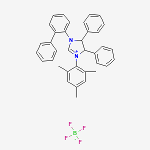 Chemical structure of (4S,5S)-1-([1,1'-biphenyl]-2-yl)-3-mesityl-4,5-diphenyl-4,5-dihydro-1H-imidazol-3-ium tetrafluoroborate