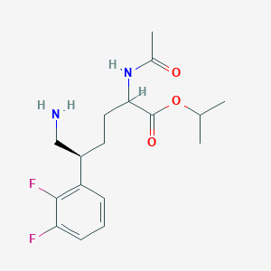 Chemical structure of (5S)-isopropyl 2-acetamido-6-amino-5-(2,3-difluorophenyl)hexanoate