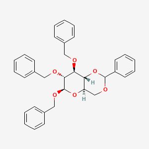 Chemical structure of (6R,8S,8aR)-6,7,8-tris(benzyloxy)-2-phenylhexahydropyrano[3,2-d][1,3]dioxine